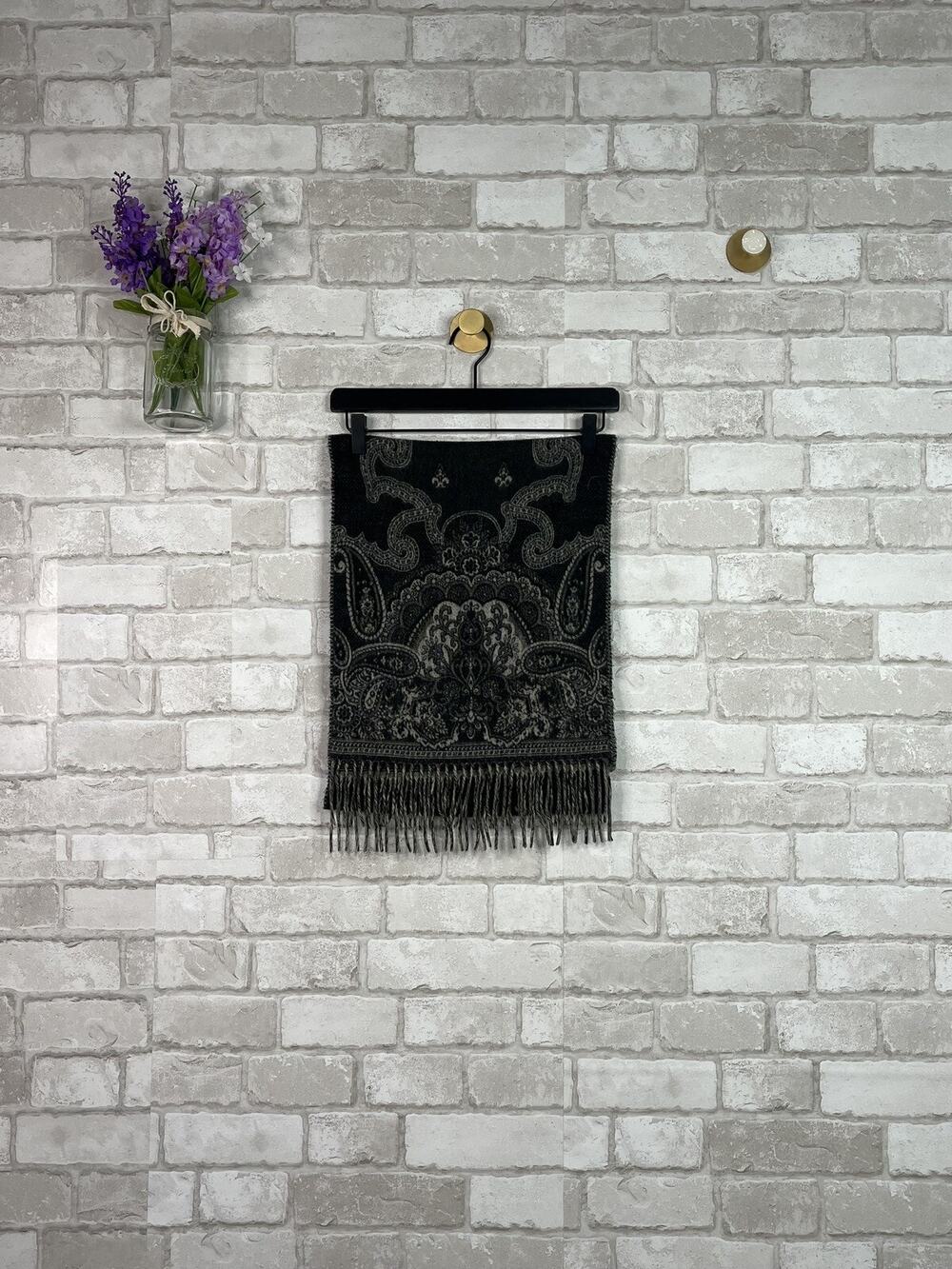 CLEARANCE!! Black/Gray Blanket Scarf Fringe Hem